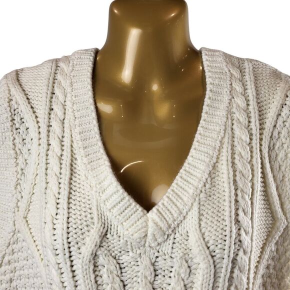 NEW POL Small  Off-White Cable Knit Sweater Vest V-Neck Cotton Blend Tie Back - Picture 7 of 15